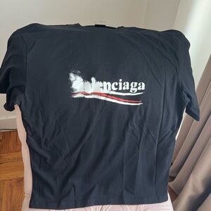 Balenciaga Black Tee with White and Red Spray-Logo